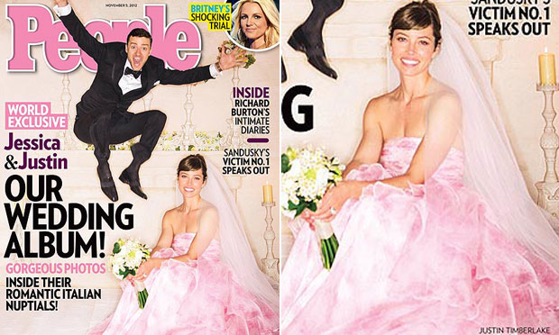 Vestido de noiva rosa Jessica Biel