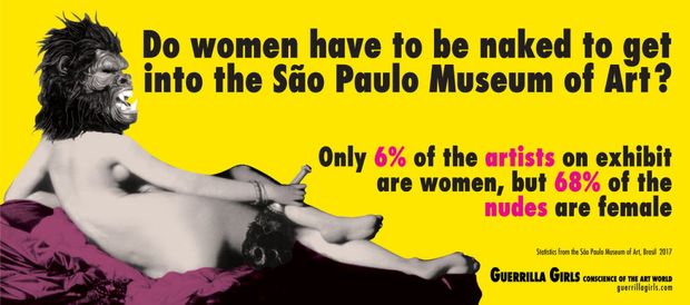 Cartaz das Guerrilla Girls com dados do MASP, onde terão exposição a partir de setembro