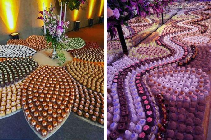 Mesa mosaico de doces para casamento