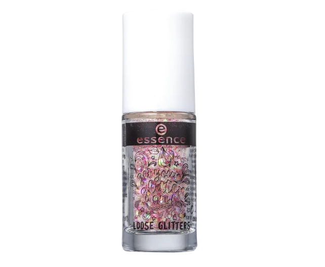 O glitter <strong>Get Your Glitter On! Loose</strong>, da <a href="https://www.belezanaweb.com.br/essence-get-your-glitter-on-loose-03-life-of-the-party-glitter-2g/">Essence</a>, é vegano pode ser usado tanto no rosto quanto no corpo. São vários tons para criar looks diferentes. Preço: R$ 20,90.