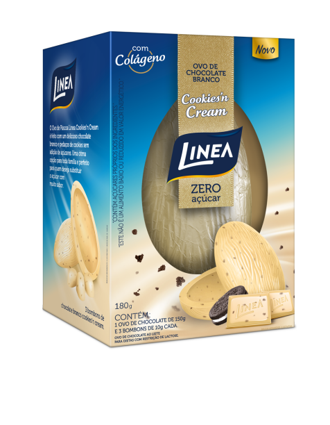 Ovo Cookies'n Cream (180g): combinação entre chocolate branco e pedacinhos de biscoitos, é o primeiro ovo de páscoa Cookies'n Cream sem açúcar e com fibras em sua formulação. Preço: R$ 27,90.