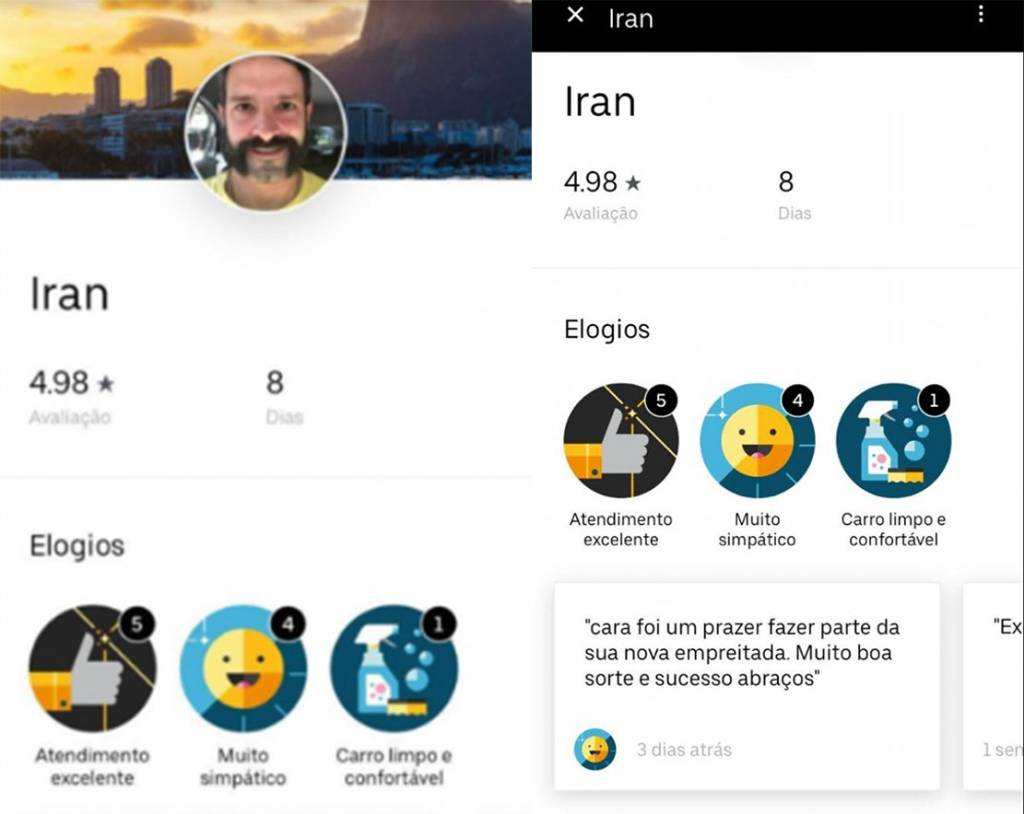 Avaliação de Iran no Uber Avaliação de Iran no Uber