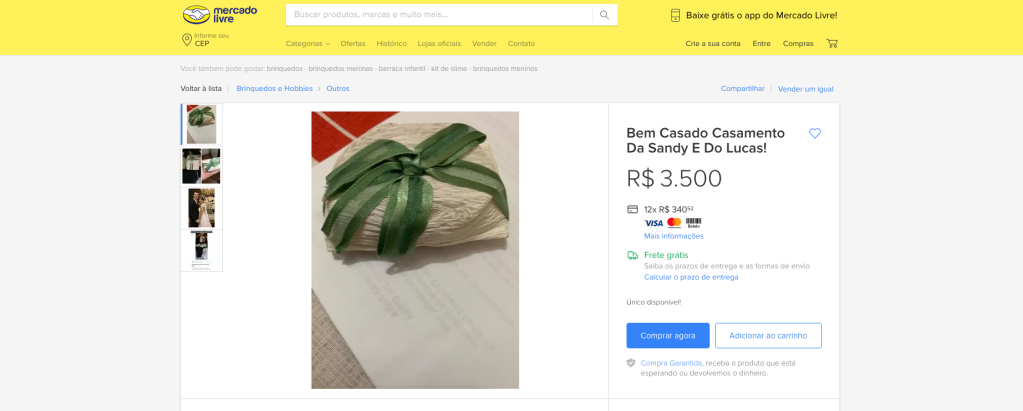 Bem-casado do casamento de Sandy e Lucas à venda no Mercado Livre