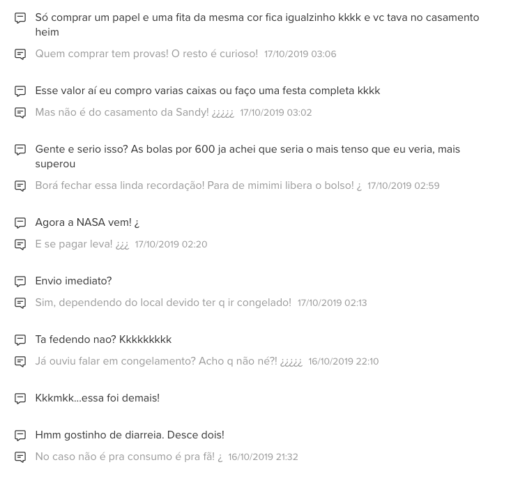 Comentários na venda do bem-casado do casamento de Sandy e Lucas