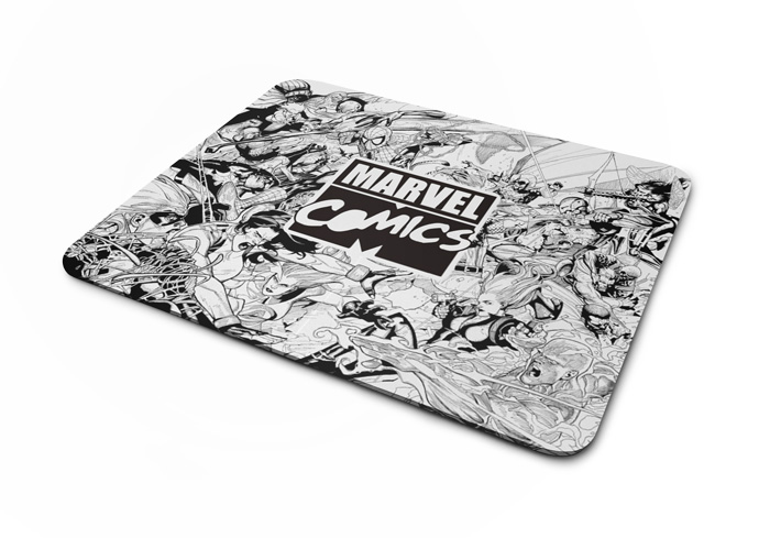 Mousepad Marvel Comics emborrachado, de  <span>17,2 x 21,3 cm</span>. <a href="https://www.artgeek.com.br/comics/mousepad-marvel-comics-pb/1654" target="_blank" rel="noopener">Artgeek</a>, R$ 20,90