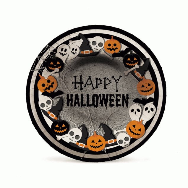Petisqueira Happy Halloween, 18 cm de diâmetro, de papel-cartão.<a href="https://festapratica.com/products/petisqueira-18cm-happy-halloween-c-8-cromus-festas" target="_blank" rel="noopener"> Festa Prática</a>, R$ 17,90 (kit com oito) Petisqueira Happy Halloween, 18 cm de diâmetro, de papel-cartão.<a href="https://festapratica.com/products/petisqueira-18cm-happy-halloween-c-8-cromus-festas" target="_blank" rel="noopener"> Festa Prática</a>, R$ 17,90 (kit com oito)