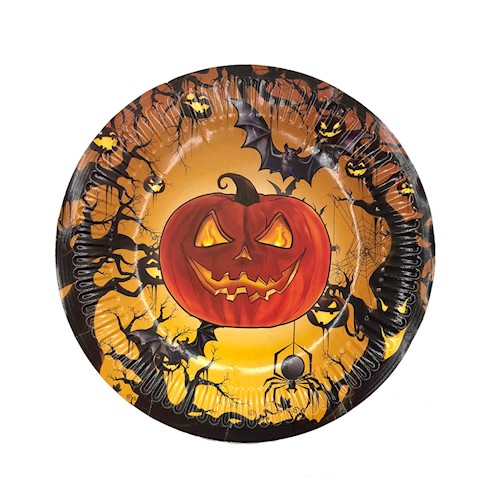 Prato de papel, 18 cm de diâmetro. <a href="https://www.maxfesta.com.br/prato-halloween-08-unidades-29498/p" target="_blank" rel="noopener">Max Festa</a>, R$ 8,70 com 8 unidades Prato de papel, 18 cm de diâmetro. <a href="https://www.maxfesta.com.br/prato-halloween-08-unidades-29498/p" target="_blank" rel="noopener">Max Festa</a>, R$ 8,70 com 8 unidades
