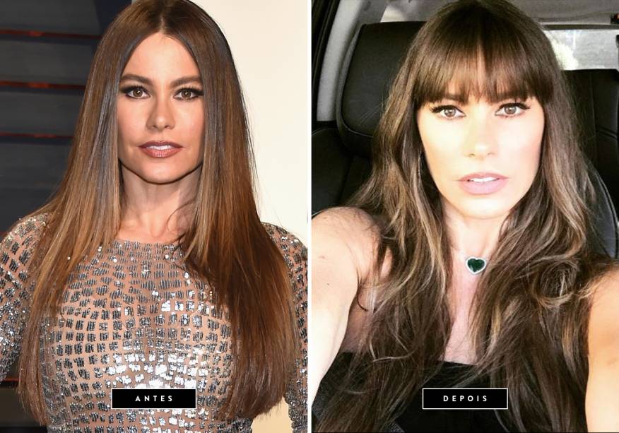 <strong>Julho de 2017 // Sofia Vergara </strong>- Para celebrar seus 45 anos em grande estilo, a atriz exibiu sua nova franjinha - super tendência do momento - em seu Instagram. Ela arrasa sempre!