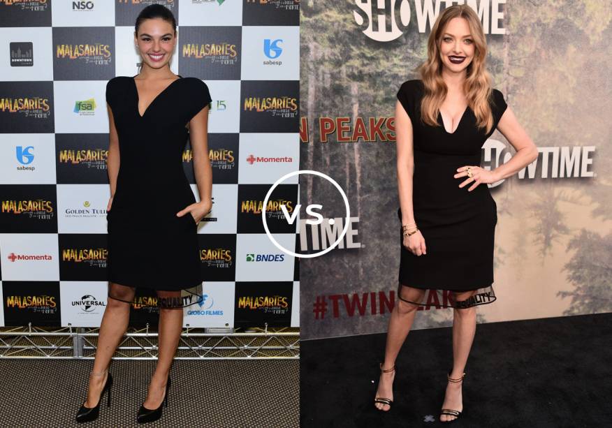 <strong>Isis Valverde</strong> e <strong>Amanda Seyfried</strong> vestem <strong>Versace</strong>. O vestido carrega uma mensagem empoderadora: reparou no bordado 'equality' na barra? Provando a versatilidade do pretinho básico, a brasileira e a norte-americana apostaram em looks de estilos bem diferentes. Clássica, Isis foi de escarpins pretos e make com delineado gatinho e batom rosa; sexy, Amanda investiu em sandálias douradas e caprichou no batom bem escuro.