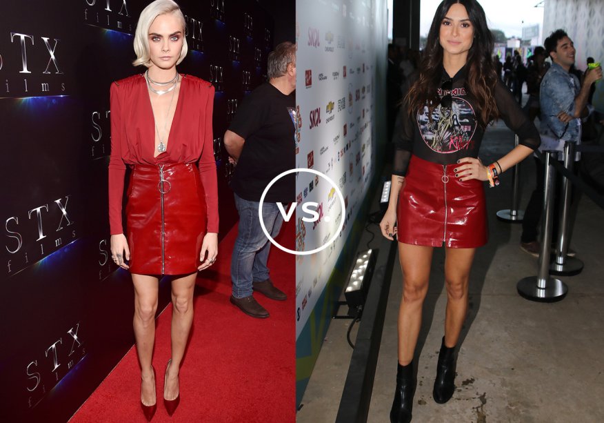 <strong>Cara Delevingne</strong> e <strong>Thaila Ayala</strong> vestem <strong>Mugler</strong> e <strong>Zara</strong>. A moda está abraçando os anos 1980 e a saia vermelha de verniz é uma prova. A modelo e atriz britânica usou a peça da Mugler com top de decote generoso para compor uma produção sexy, característica alavancada pelos escarpins de bico fino. Já a atriz brasileira usou a saia da Zara com camiseta do Iron Maiden e ankle boots para compor um mood rocker.