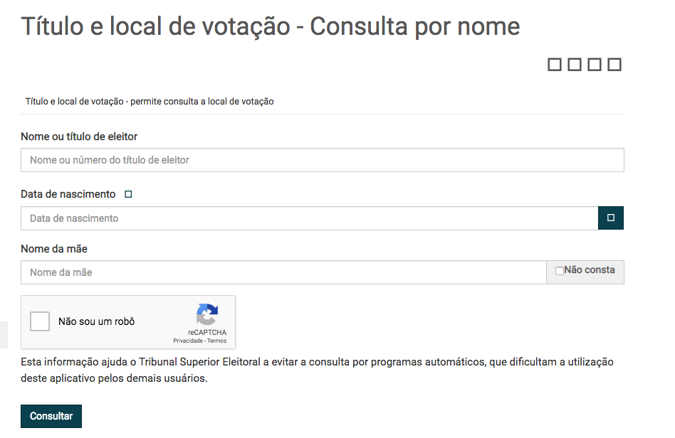Exemplo dos campos do site TSE Exemplo dos campos do site TSE