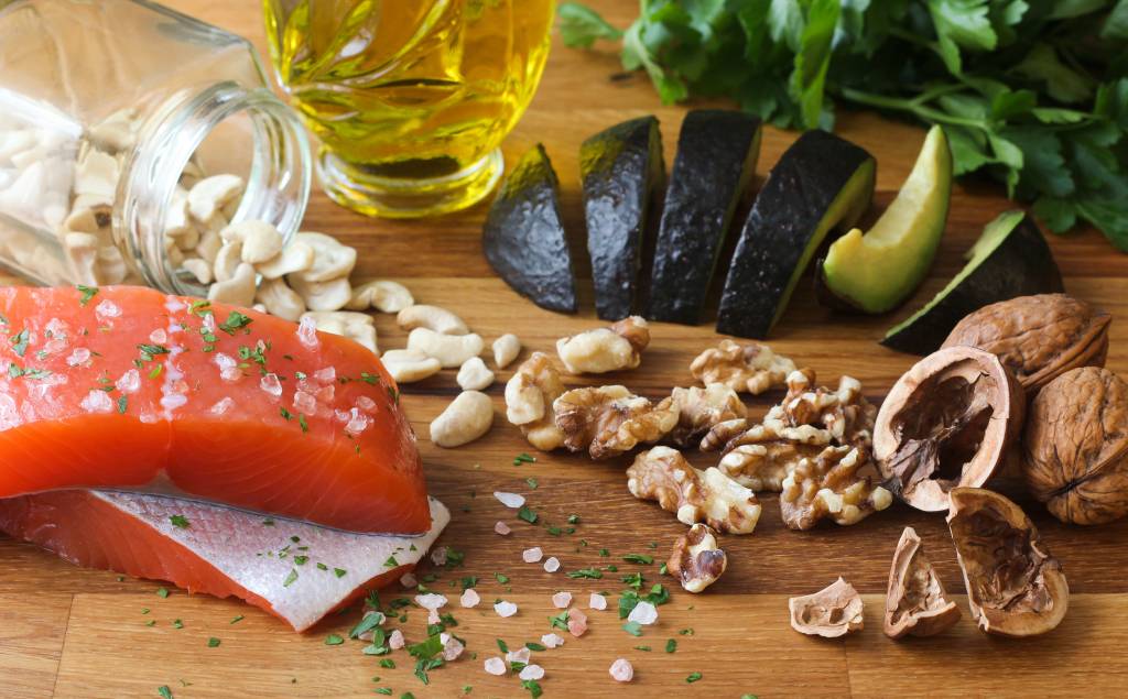 Omega-3 Foods on Wood Background
