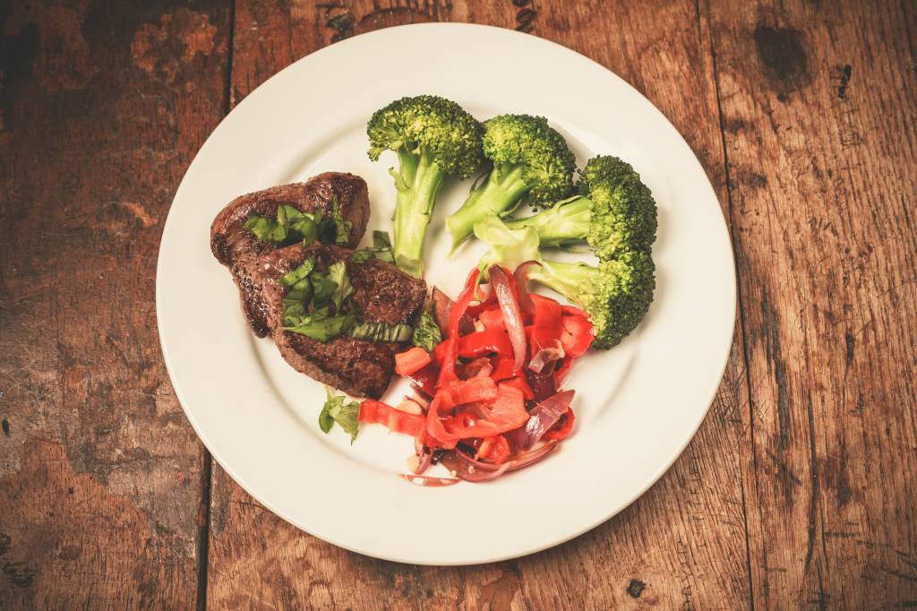 Meat and vegetables on plate