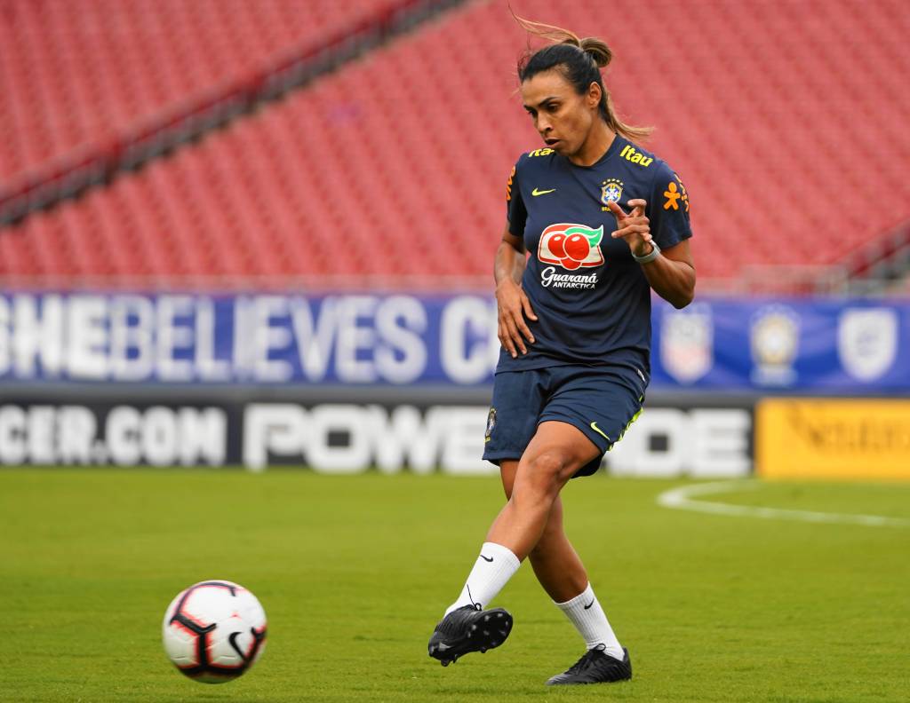 Jogadora marta em treino durante a ‘SheBelieves Cup’, um torneio realizado nos Estados Unidos. Jogadora marta em treino durante a 'SheBelieves Cup', um torneio realizado nos Estados Unidos.