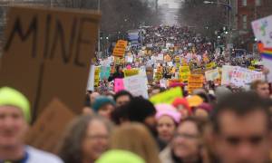 WASHINGTON, DC - JANUARY 21: Protesters attend the Women's March on Washington on January 21, 2017 in Washington, DC. Large crowds are attending the anti-Trump rally a day after U.S. President Donald Trump was sworn in as the 45th U.S. president. (Photo by Mario Tama/Getty Images)