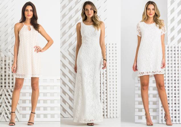 <strong>Zinzane. </strong>São seis vestidos feitos especialmente para a data, todos na cor branca e com detalhes em renda. Há opções de comprimento curto e longo - algumas, com recortes estratégicos. <strong>Zinzane. </strong>São seis vestidos feitos especialmente para a data, todos na cor branca e com detalhes em renda. Há opções de comprimento curto e longo - algumas, com recortes estratégicos.