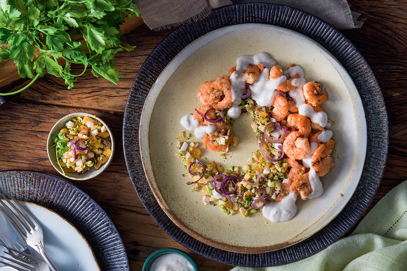 camarão com bechamel de castanha