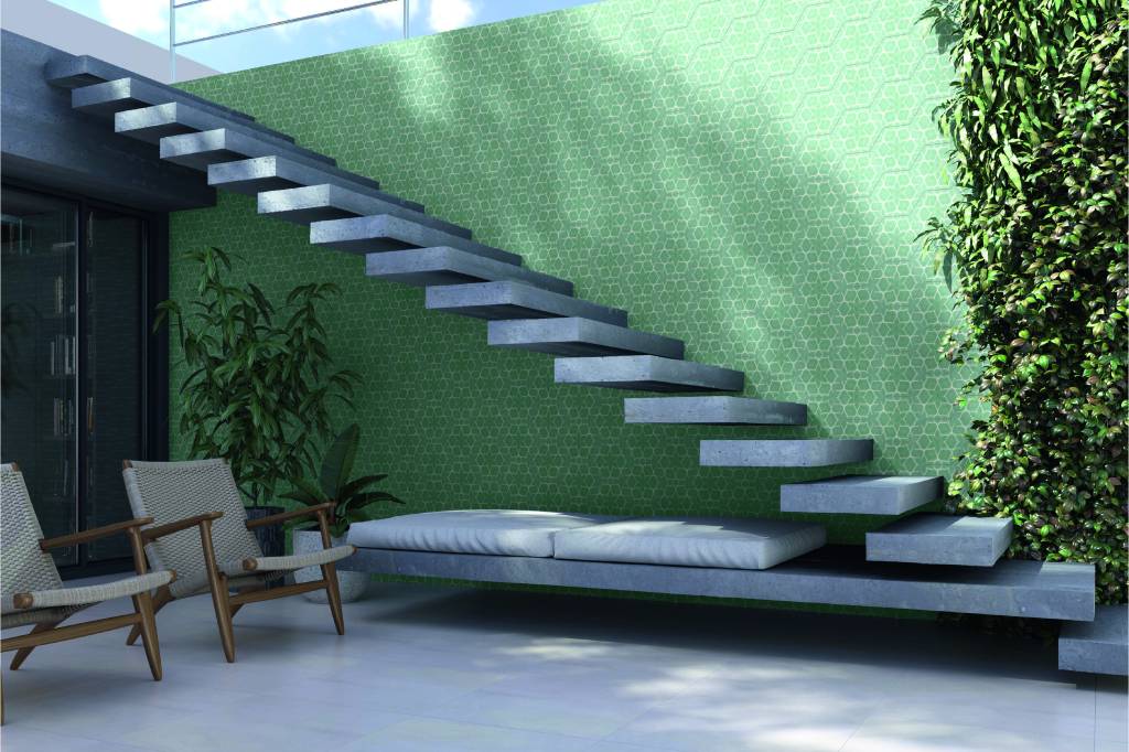 Decoração – Ladrilhos Para essa varanda, a escolha foi o ladrilho Vitória, da coleção da Decortiles que homenageia as artes regionais e o bioma brasileiro