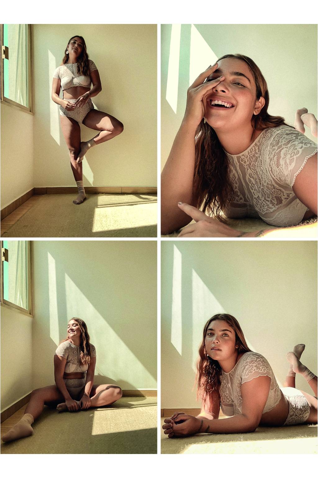 MODA Modelo usa lingerie e posa para foto em diversas poses