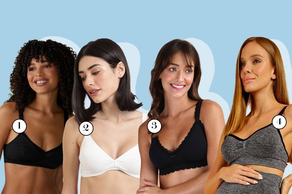 Foto 1 Quatro modelos com sutiãs de amamentação diferentes.