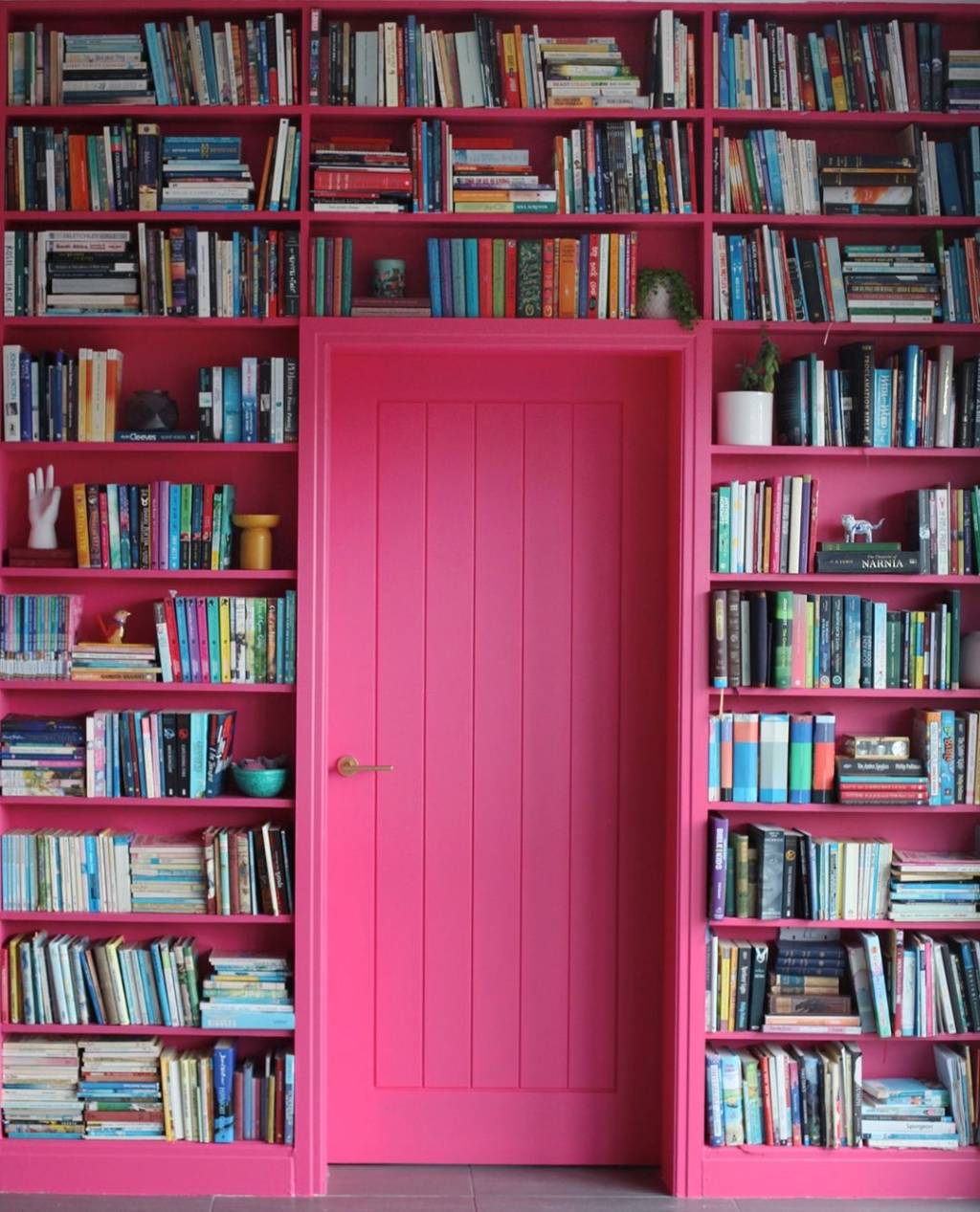 casa-colorida-estante estante de livros cor de rosa