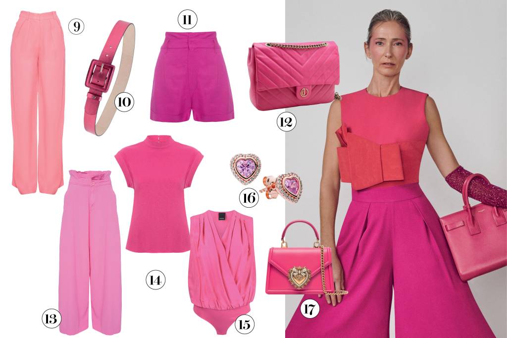 MONTE O LOOK2 (5) modelo com roupas rosas e peças cor de rosa