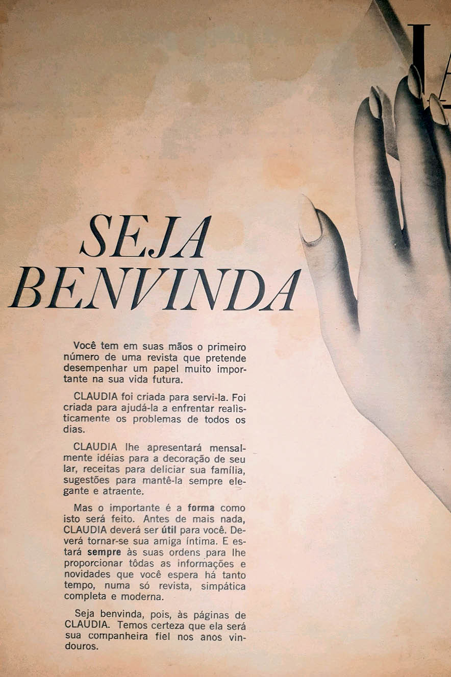 pagina 3 (1) página da primeira revista CLAUDIA com texto de introdução