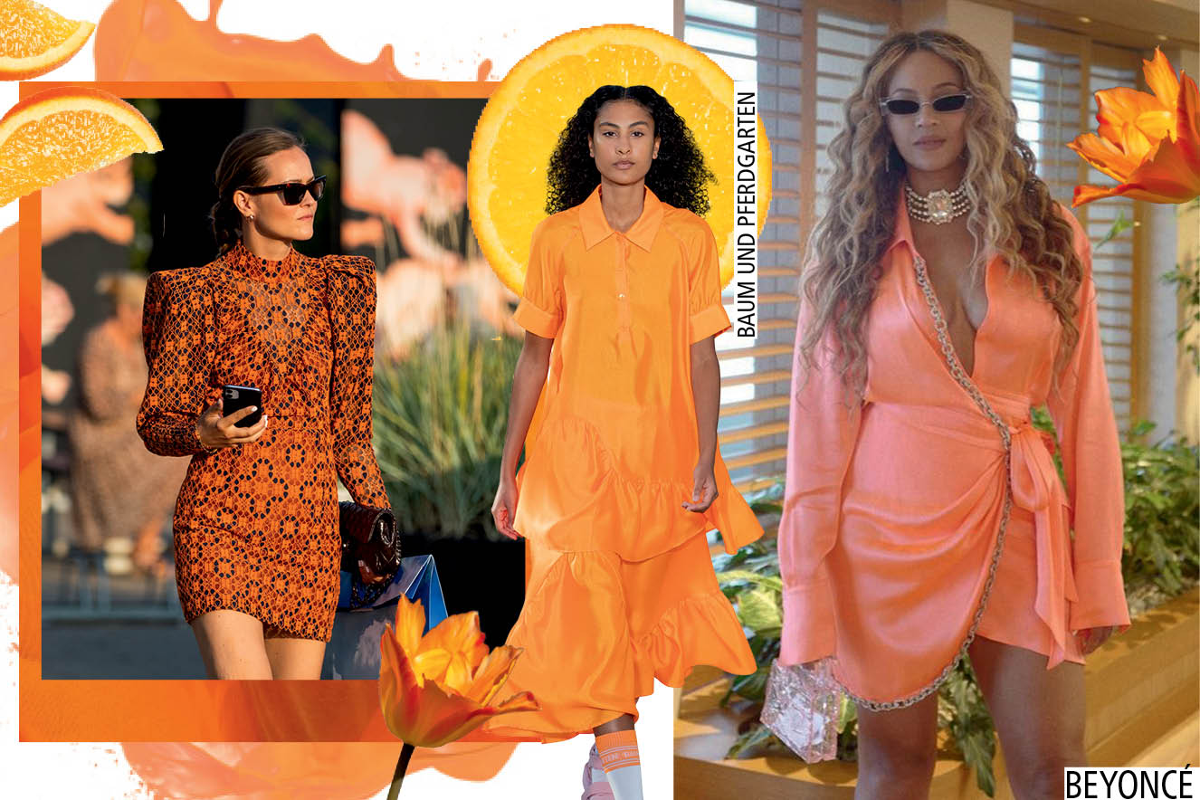 mulheres com roupas laranjas