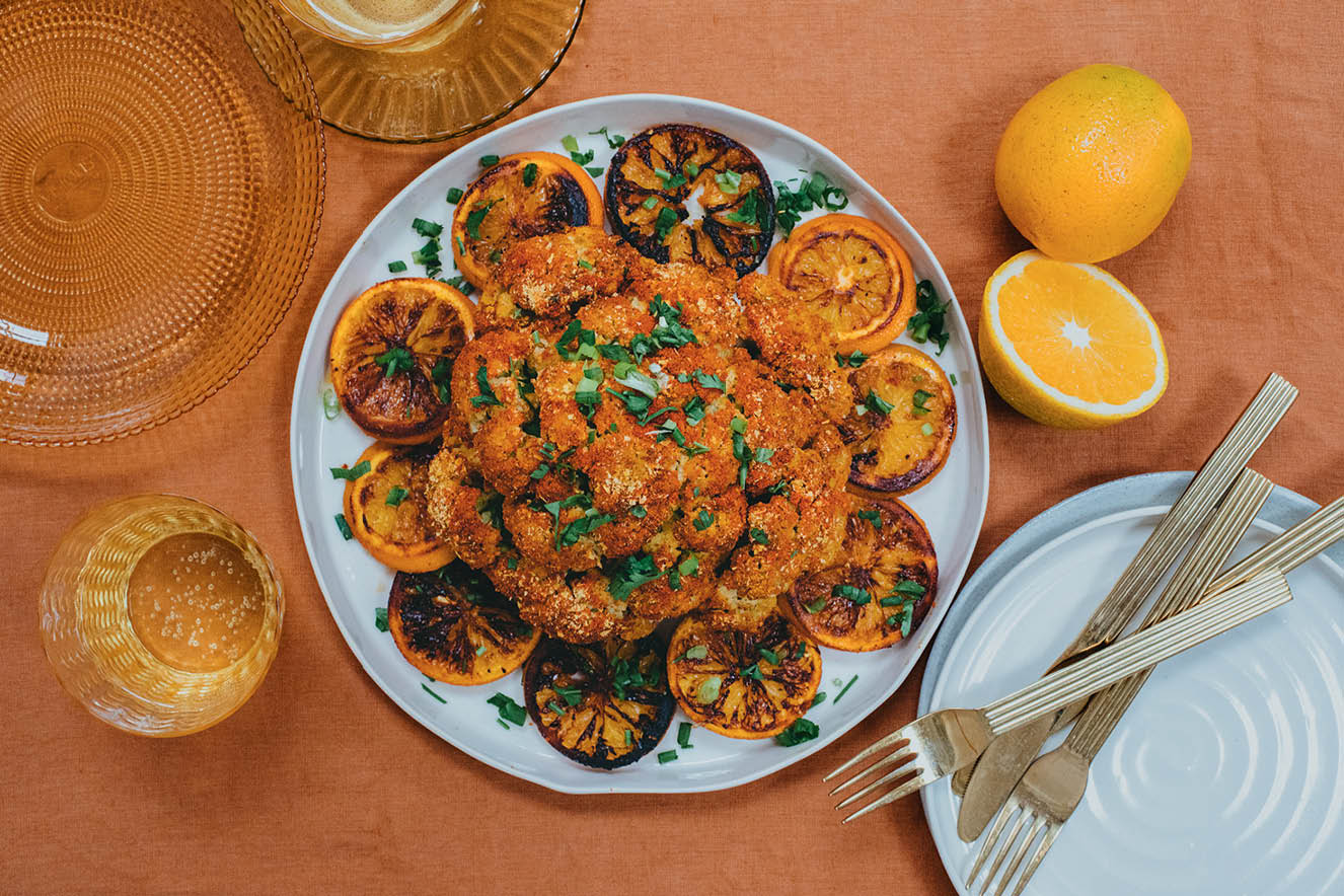 Couve-flor gratinada com laranja e gengibre