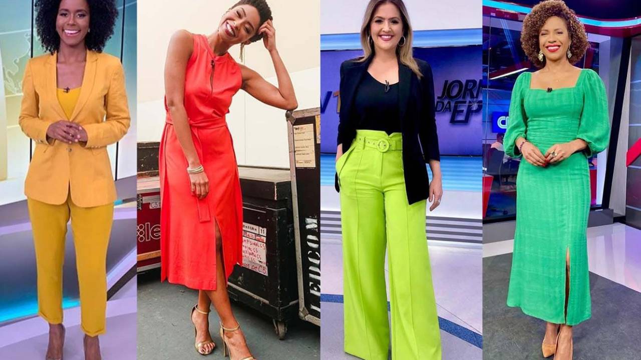 Look das jornalistas - Profissionais com peças coloridas