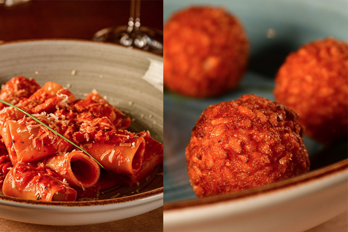 Mezze Maniche e Arancini del Giorno Foglia Forneria