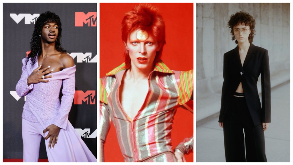 Lil Nas X, David Bowie e Ella Emnoff com seus 'mullets'.