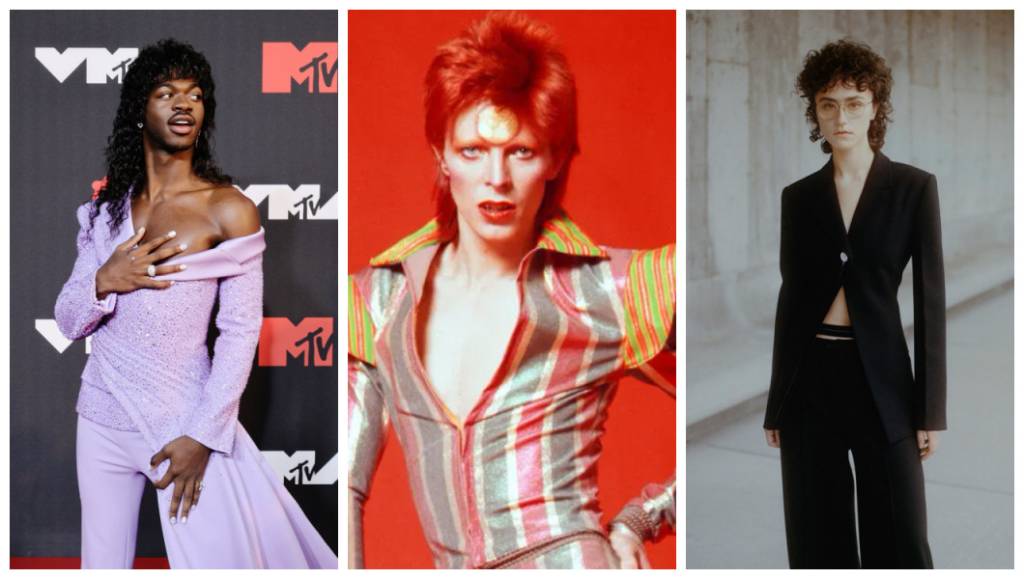 Mullets cabelo Lil Nas X, David Bowie e Ella Emnoff com seus 'mullets'.