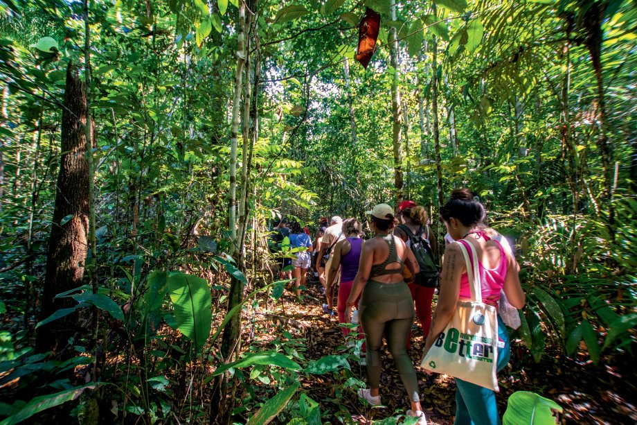 A trilha na Floresta Amazônica é uma das atividades de imersão proporcionadas pela comunidade de Tumbira.