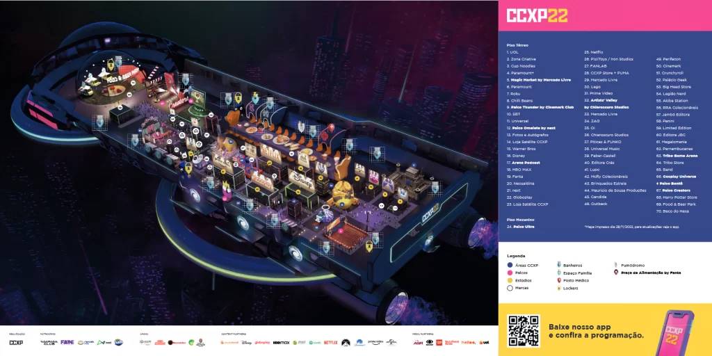 Mapa oficial da CCXP22. Mapa oficial da Comic-Con 2022.