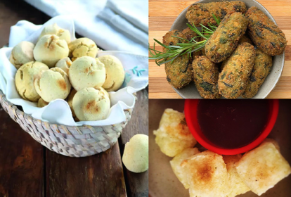 Pão de queijo de mandioquinha, croquete de taioba e dadinho de tapioca com tofu são opções saborosas e práticas de petiscos sem ingredientes de origem animal