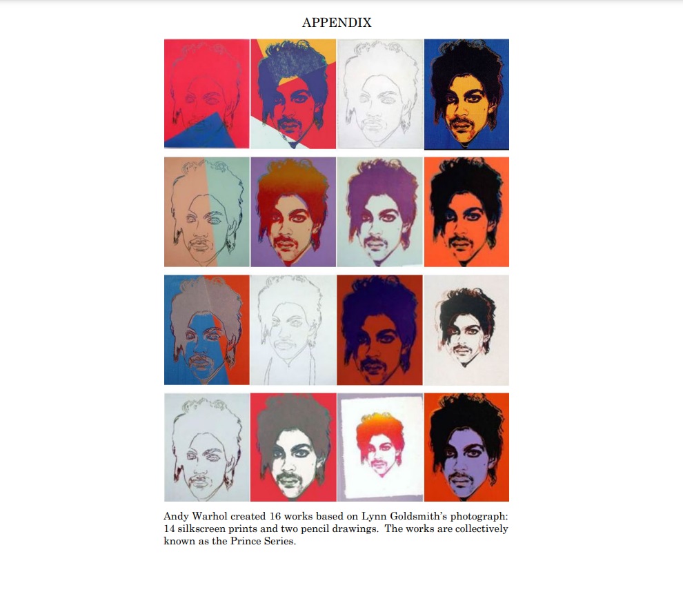 processo-lynn-goldsmith Página do processo que mostra as artes de Andy Warhol feitas com base na fotografia de Lynn Goldsmith