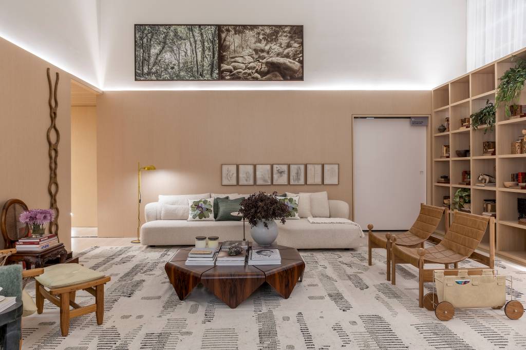 Sala Escandinava Projeto Bianca DaHora O loft Vastu: estilo japandi, uma combinação entre o design japonês e o escandinavo