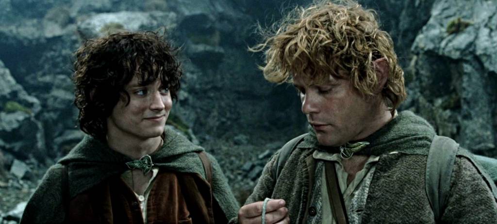 sam-e-frodo Frodo Baggins e Samwise Gamgee, interpretados por Elijah Wood e Sean Astin