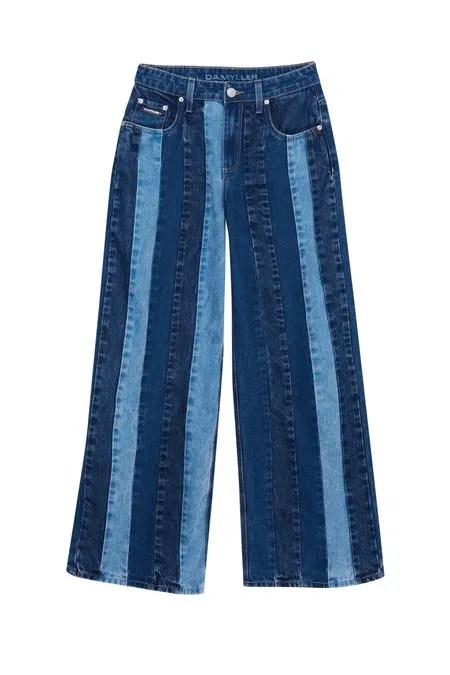 Calça jeans listrada