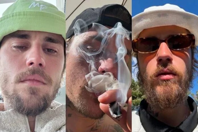 Justin Bieber posta fotos fumando maconha e chorando.