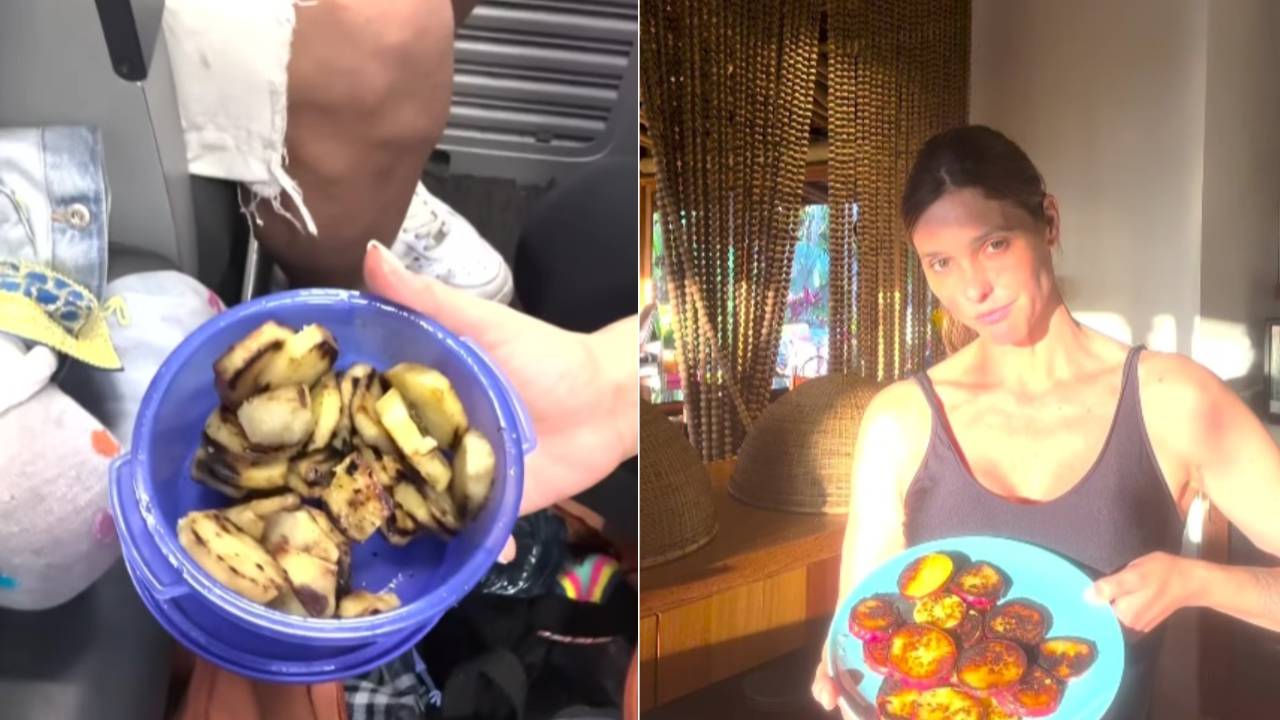 Fernanda Lima ensina a preparar a batata-doce grelhada que serviu aos filhos durante viagem de avião