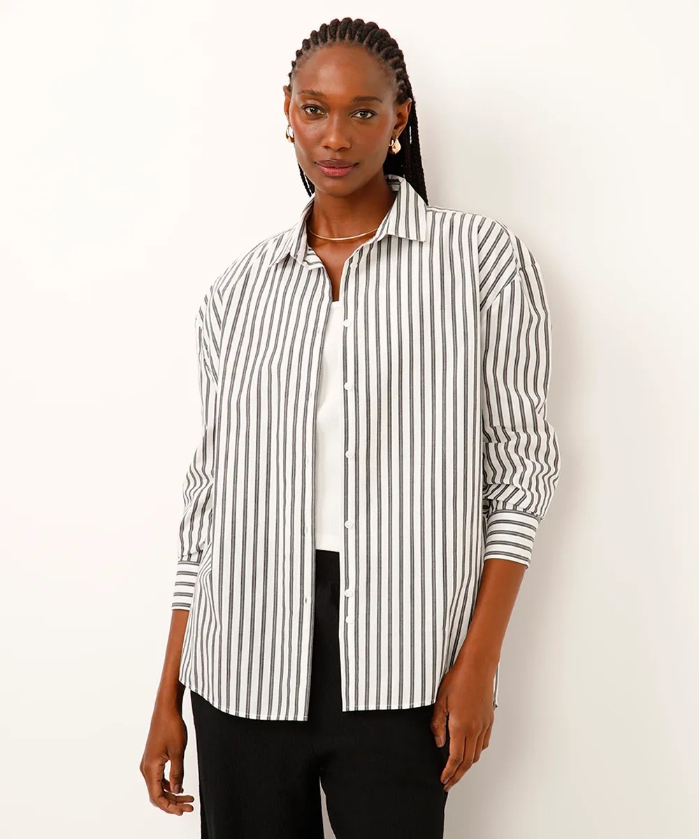 Camisa social listrada preta