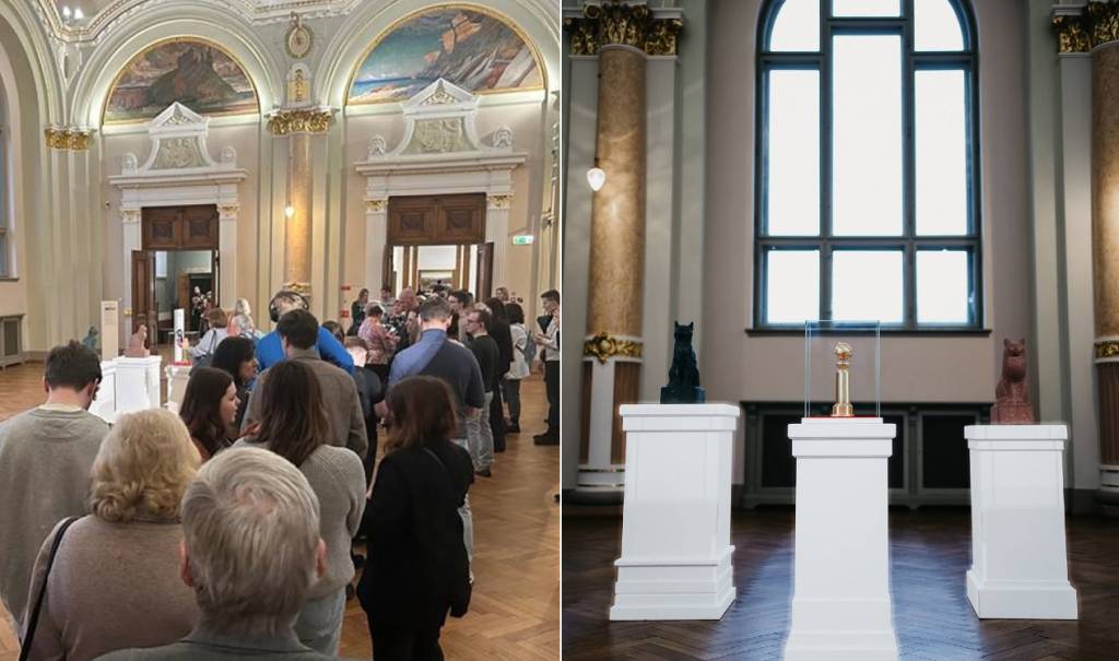 Mais de 15 mil pessoas fizeram fila na Letônia para ver a estatueta do Globo de Ouro de Melhor Animação que Flow ganhou