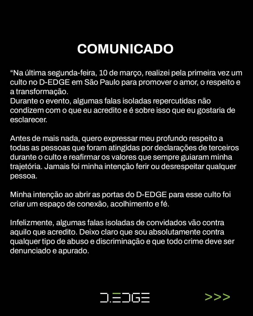 baby-abuso-the-edge-1 Comunicado de Renato Ratier, dono da D-Edge, sobre o culto feito por Baby do Brasil