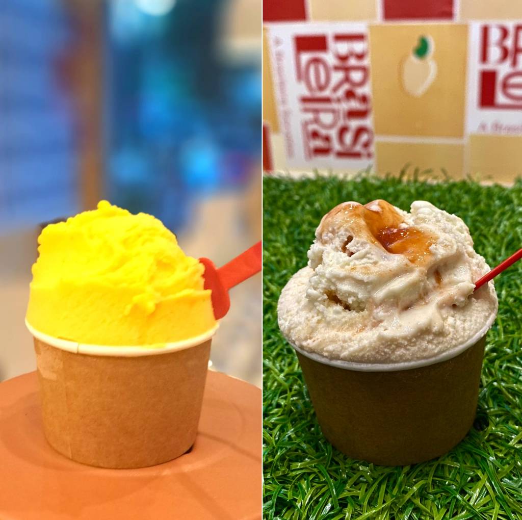 sorvetes-manga-manjericao Sorvetes de Manga com manjericão e de Queijo com goiabada, da sorveteria A Brasileira, em São Paulo