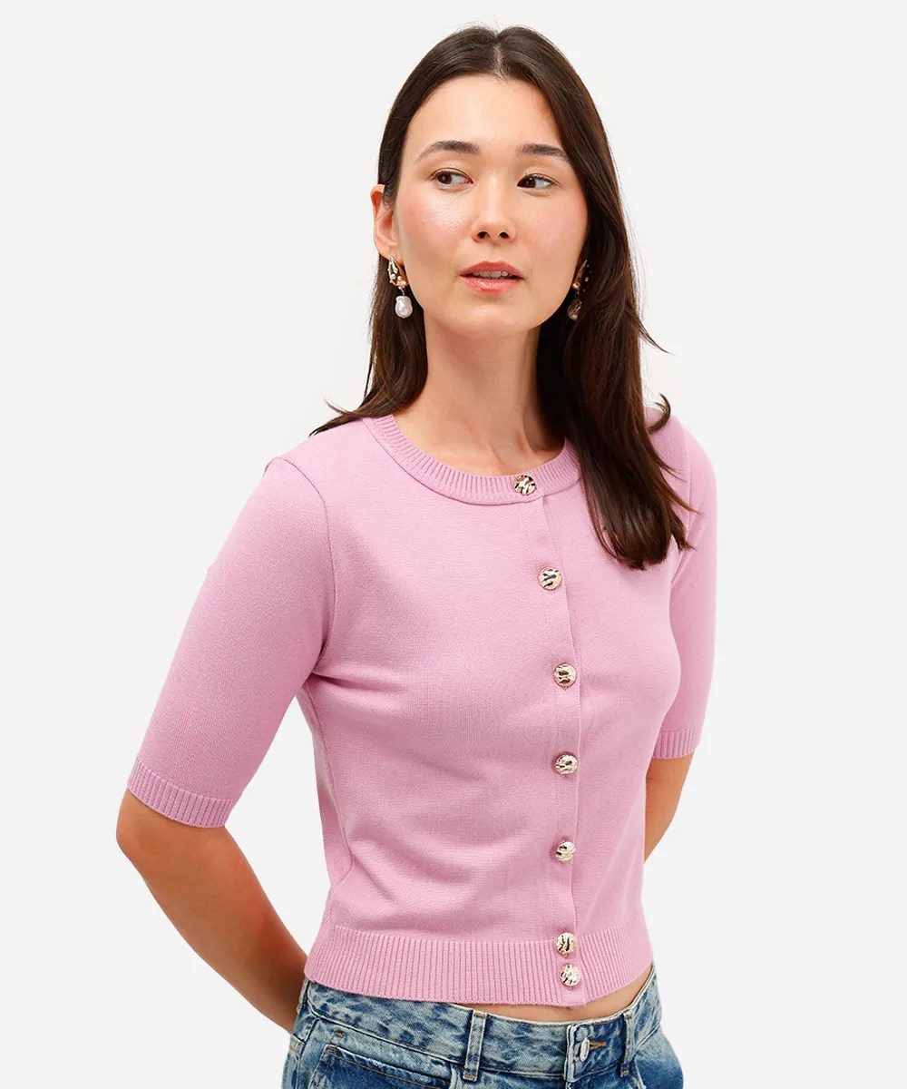 Cardigan de tric&ocirc; rosa