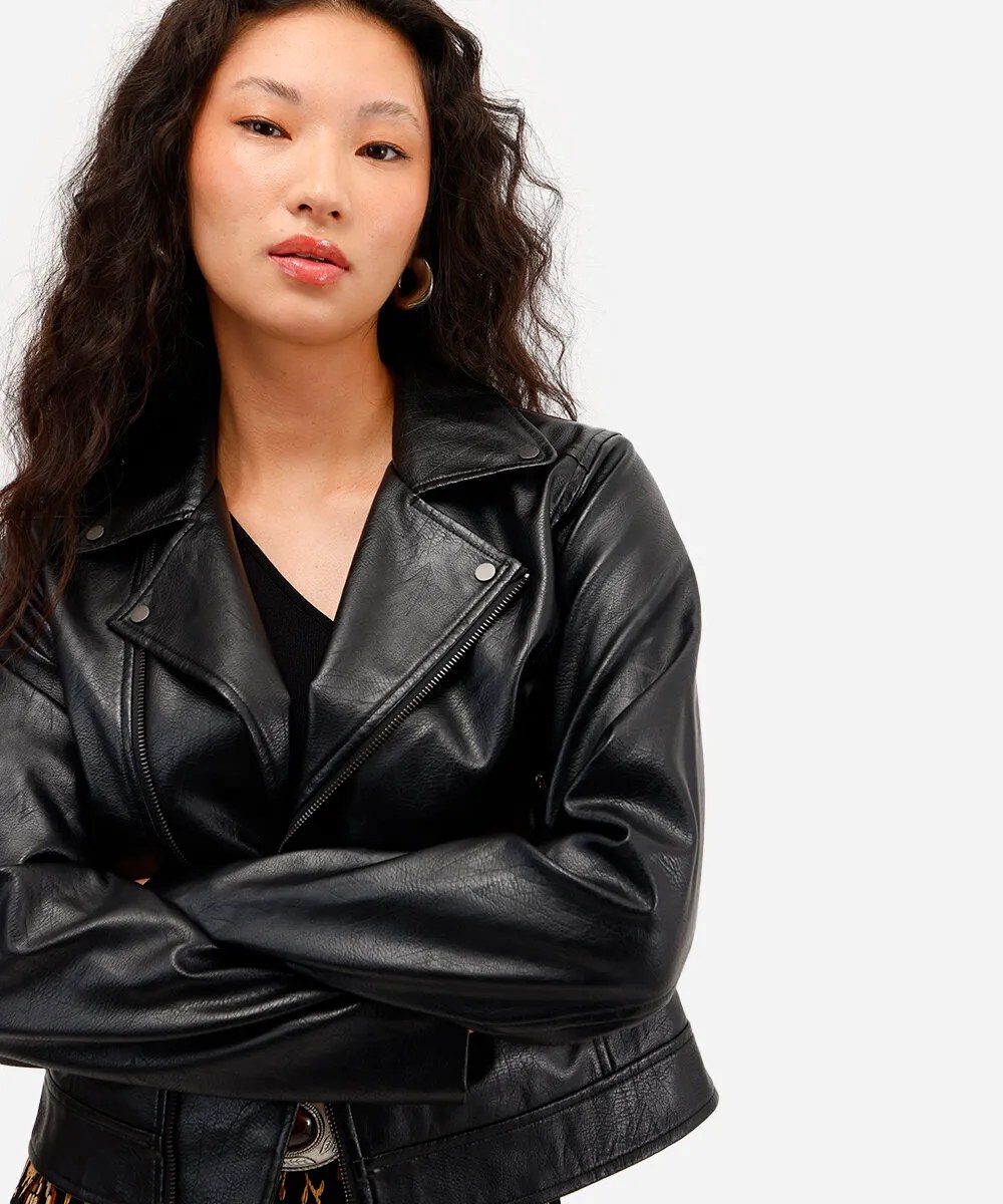Jaqueta biker de couro preta