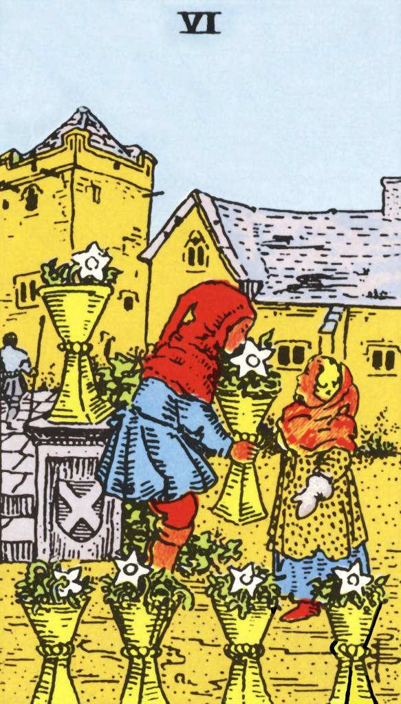 Carta de Seis de Copas no tarô.