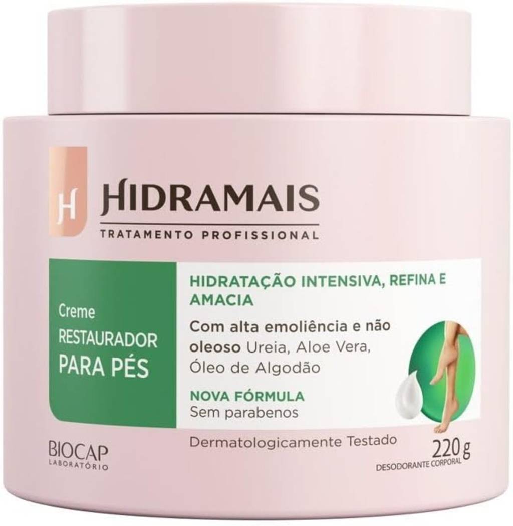 Imagem mostra embalagem de hidratante para pés, da Hidramais, ideal para o ressecamento no inverno.